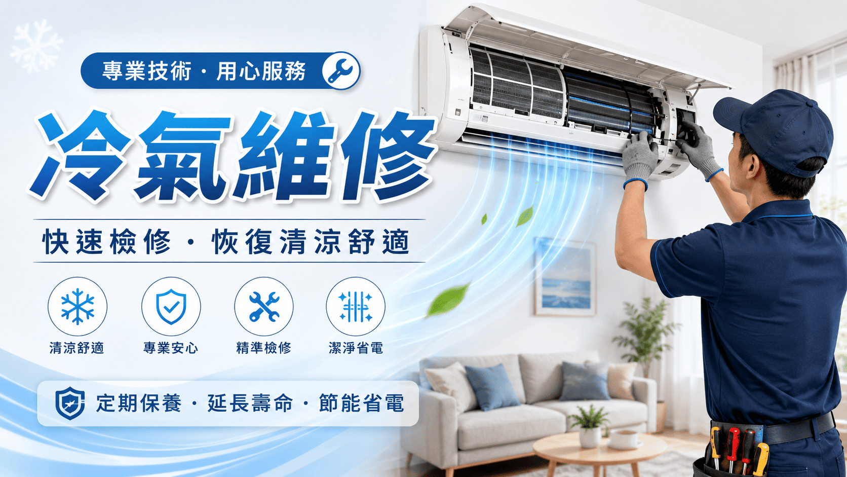 冷氣出現不冷、滴水、異味、運轉聲過大或無法正常啟動時,除了影響舒適度,也可能增加耗電量。