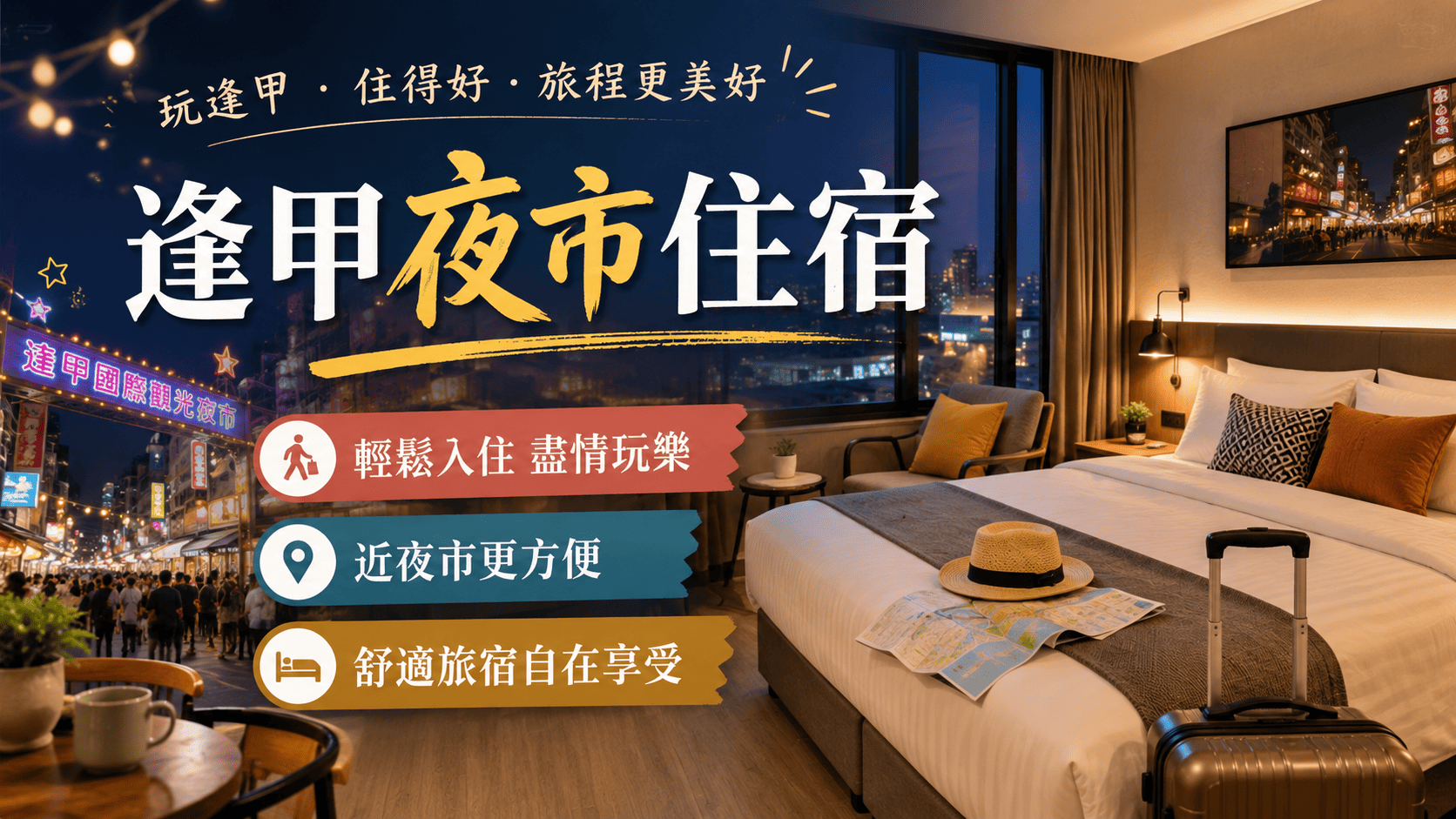 到台中旅遊時,逢甲夜市是不少旅客安排住宿的熱門區域。