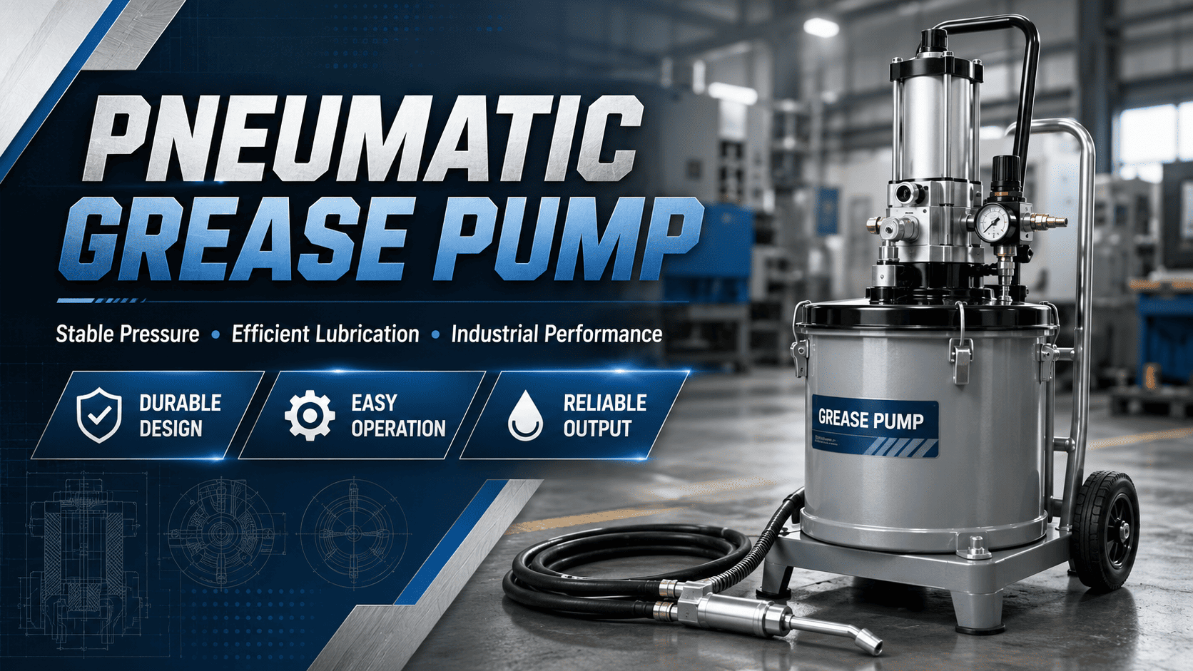 A pneumatic grease pump is widely used in automotive workshops, machinery maintenance, manufacturing plants, construction equipment service, and industrial lubrication systems.