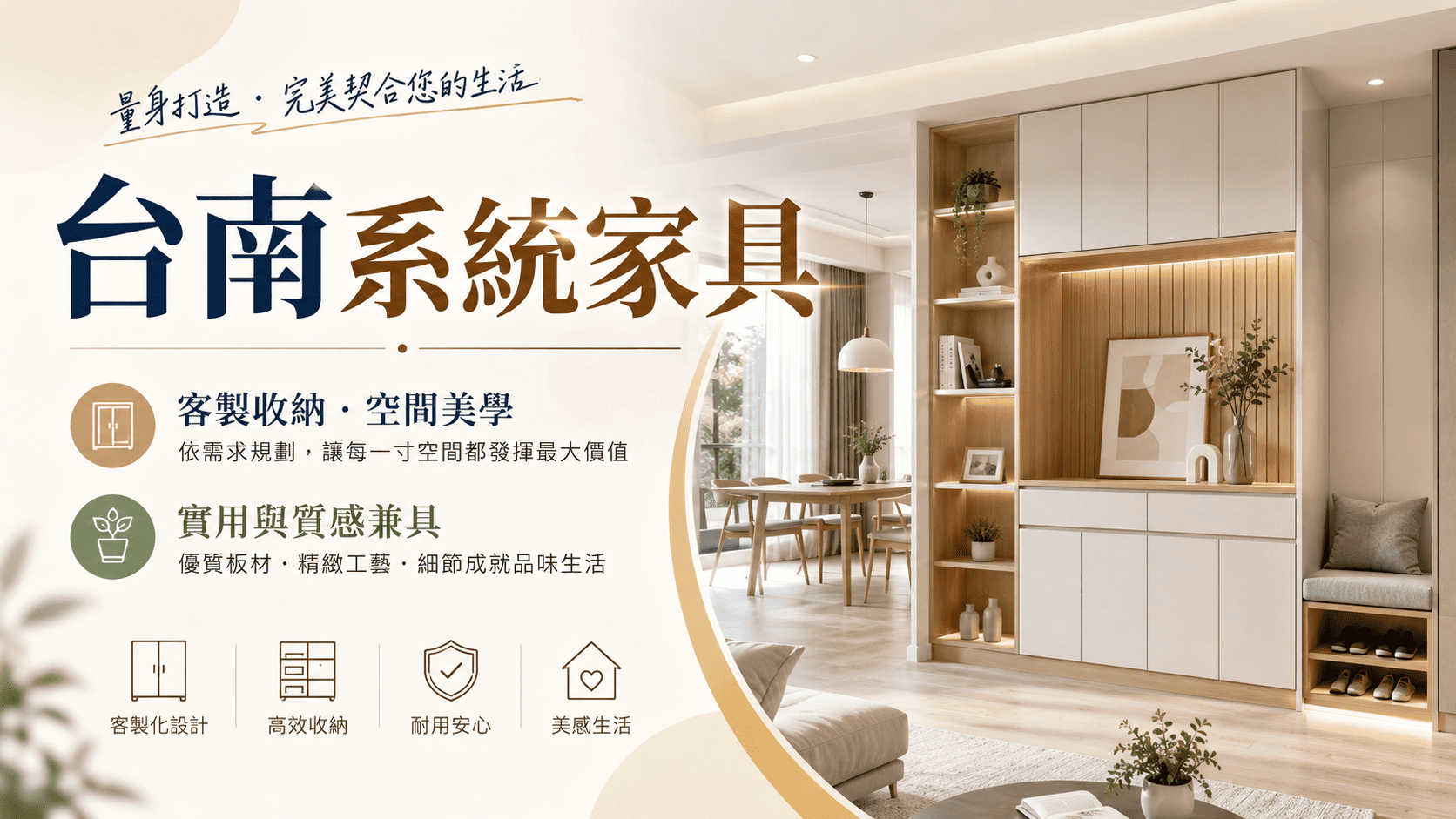 台南系統家具常用於新成屋、老屋翻新、小坪數住宅、透天厝、公寓、辦公室與商業空間。