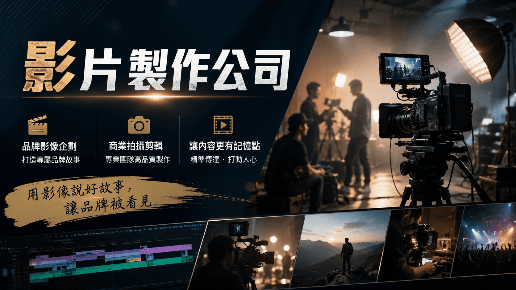影片製作不只是安排攝影師到場拍攝。從前期訪談、腳本企劃、分鏡、場勘、演員與造型