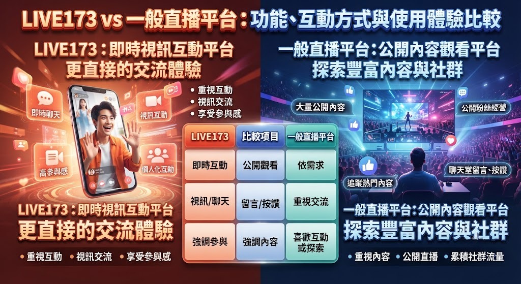 LIVE173 vs 一般直播平台:功能、互動方式與使用體驗比較