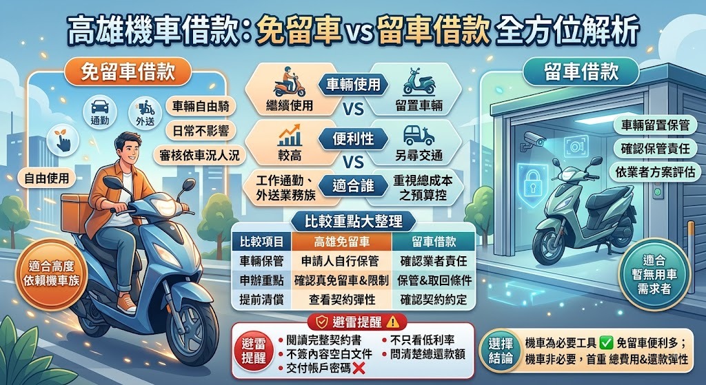高雄機車借款免留車怎麼選？免留車 vs 留車借款完整比較