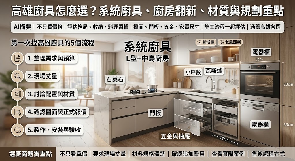 高雄廚具怎麼選？系統廚具、廚房翻新、材質與規劃重點一次看