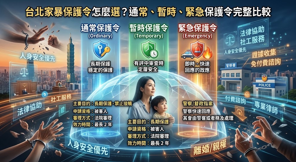 台北家暴保護令怎麼選？通常、暫時、緊急保護令完整比較